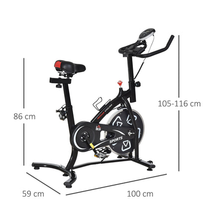 HOMCOM Indoor Stacjonarny rower treningowy 6 kg Flywheel Fitness Cardio Workout Bke Trainer do domowej siłowni z regulowanym oporem Monitor LCD Pad i uchwyt na butelkę Czarny