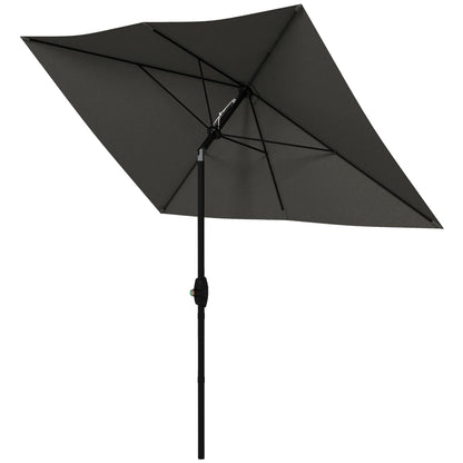 Outsunny 2 x 3(m) Garden Parasol Umbrella, Rectangular Outdoor Market Umbrella Sun Shade with Crank & Push Button Tilt, 6 Ribs, Aluminium Pole, Dark Grey