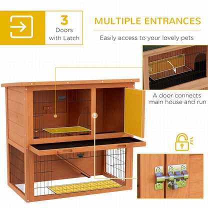 PawHut Two-Tier Antiseptic Wood Rabbit Hutch, 80cm Guinea Pig Hutch with Run - Orange