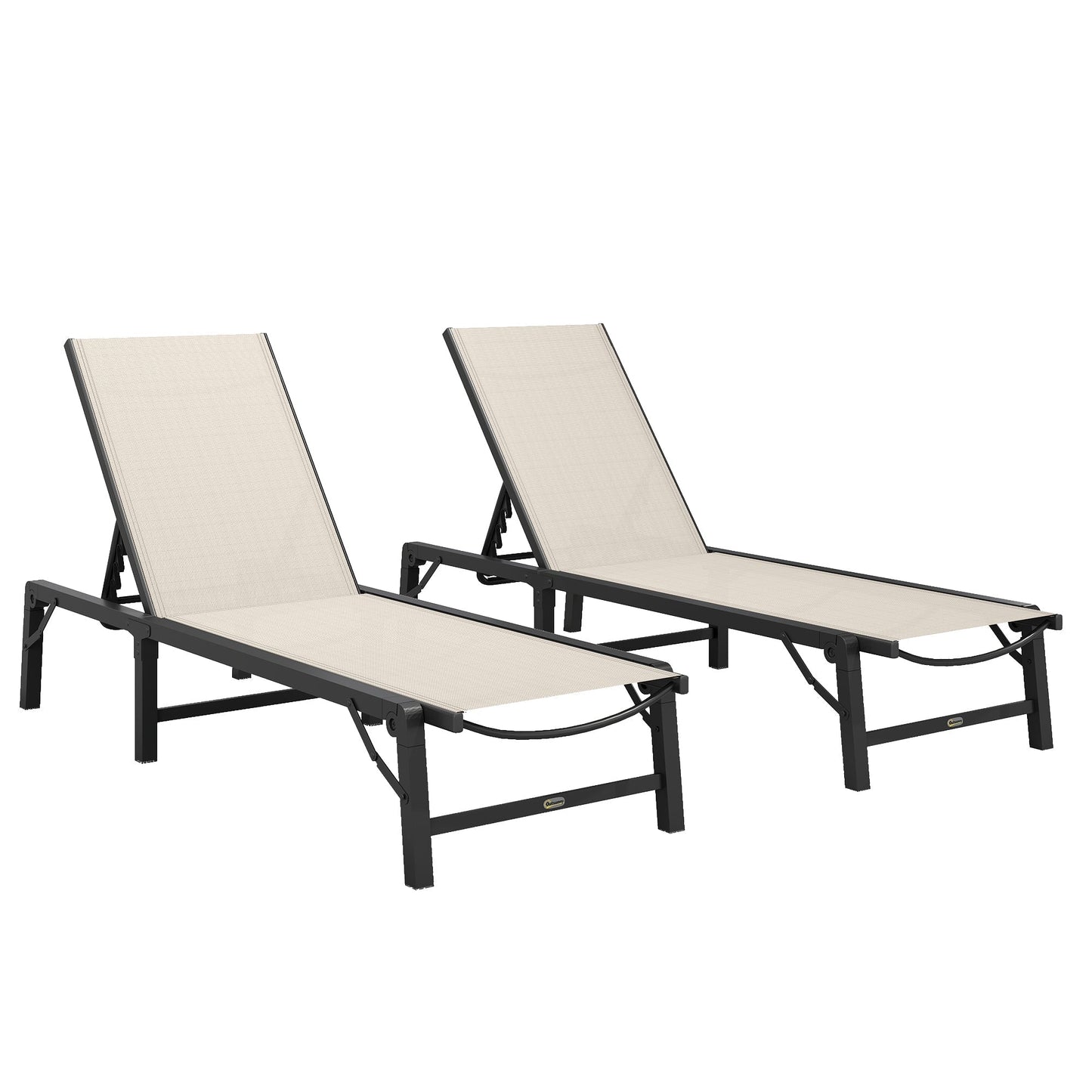 Outsunny Folding Sun Lounger Set of 2, 5-Position Adjustable Reclining Garden Loungers, Garden Chaise Lounge Sunbed Recliner Chairs with Steel Frame for Beach, Porch, Patio, Camping, Khaki