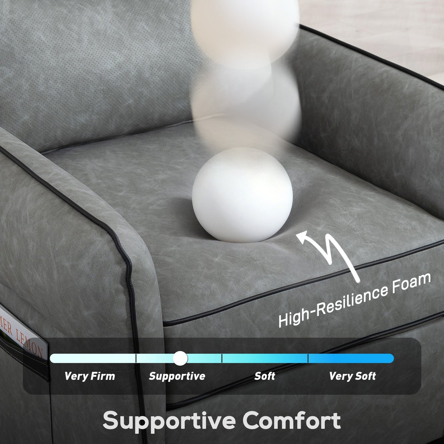 HOMCOM Accent Chair, Faux Leather Armchair - Grey