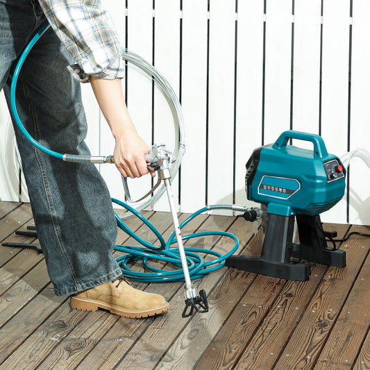 HOMCOM Airless Paint Sprayer, bez rozcieńczania, elektryczny√Ø¬ª¬ø Pistolet do malowania ogrodzeń do projektów malowania na zewnątrz i wewnątrz, pistolet natryskowy do ścian, do użytku domowego, 1,5 l/min, 200 barów, wąż 7,5 m