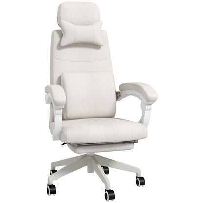 Vinsetto Linen-Look Office Chair, with 160  Reclining Back and Footrest - White