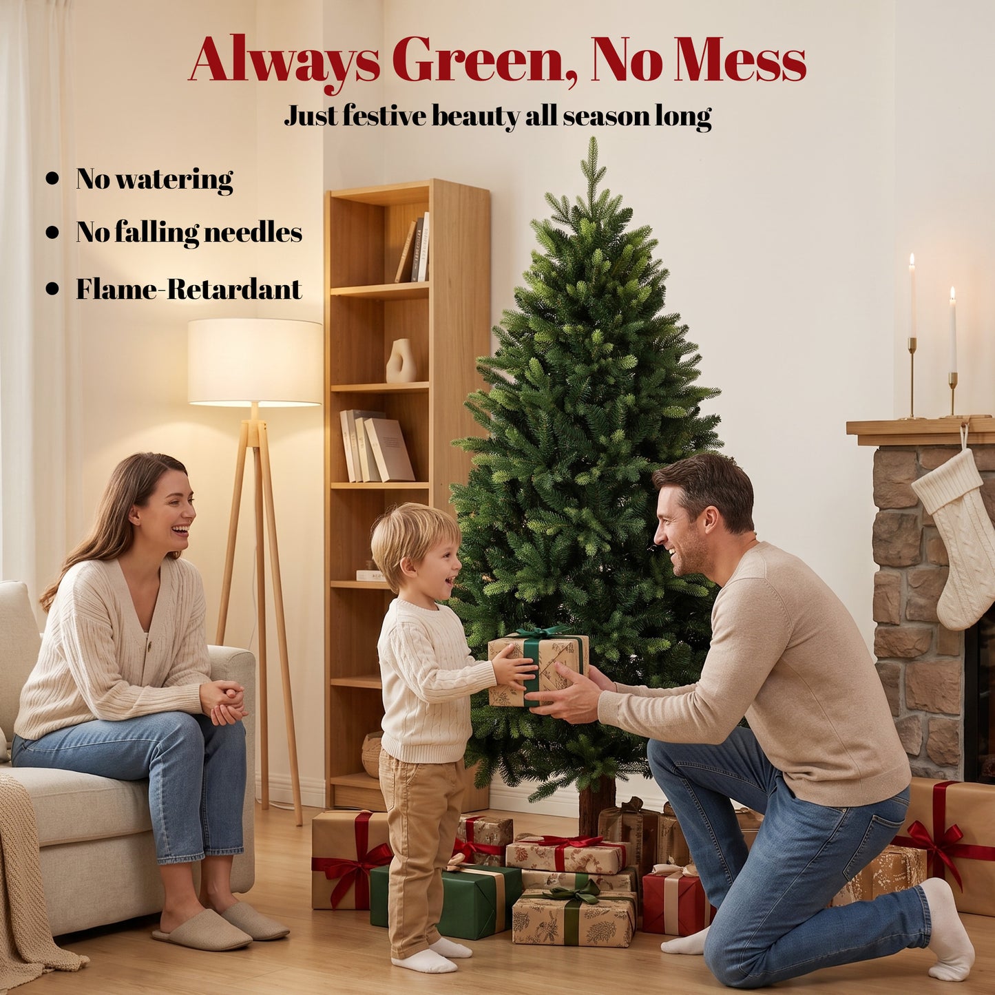HOMCOM Artificial Christmas Tree, Hinged Xmas Tree with 1620 PE & PVC Branch Tips, 5ft, Green