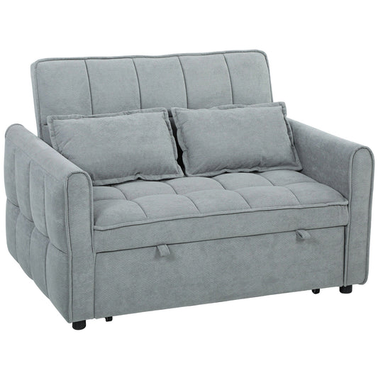 HOMCOM 2 Seater Sofa Bed, 3-in-1 Convertible Sleeper Sofa with Click-clack Adjustable Backrest and 2 Pillows, Grey
