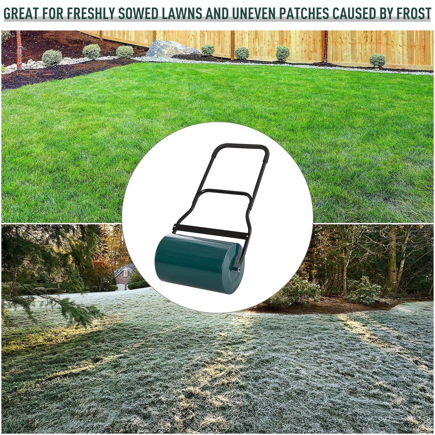 Outsunny 40L Lawn Roller Drum Scraper Bar Collapsible Handle Water or Sand Filled _32cm Green