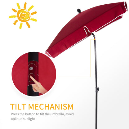 Outsunny Garden Parasol Umbrella, Outdoor Market Table Umbrella with Ruffles & Aluminium Pole, Rectangular Tilting Parasol Sun Shade Canopy, 2 x 1.3m, Red