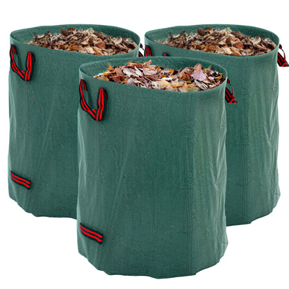 Outsunny Garden Waste Bags, 300L x 3 Heavy Duty Garden Bags, Foldable and Reusable Garden Sacks with Handles for Collecting Garden Waste, Plant Waste Grass and Leaves, Green