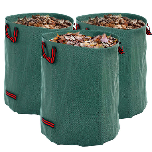 Outsunny Garden Waste Bags, 300L x 3 Heavy Duty Garden Bags, Foldable and Reusable Garden Sacks with Handles for Collecting Garden Waste, Plant Waste Grass and Leaves, Green