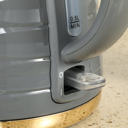 HOMCOM Electric Kettle, 1.7L, Fast Boil, 3kW Water Kettle with Removable Washable Anti-scale Filter, Auto Shut-off, 360¡ Swivel, BPA Free, Grey Water Ripple Texture