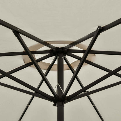 Outsunny 2,7 ​​m Parasol ogrodowy z 24 diodami LED, solarny, uchylny, na patio, klubowy, imprezowy, ręczny, z korbą i 8 żebrami, w kolorze złamanej bieli