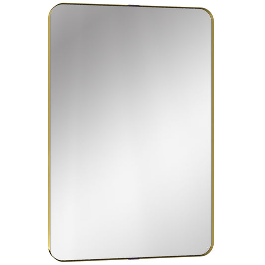 HOMCOM Rectangular Wall Mirror, 90 x 60 cm Wall Mounted Bathroom Mirror w/ Aluminium Alloy Frame and Tempered Glass, Gold Tone
