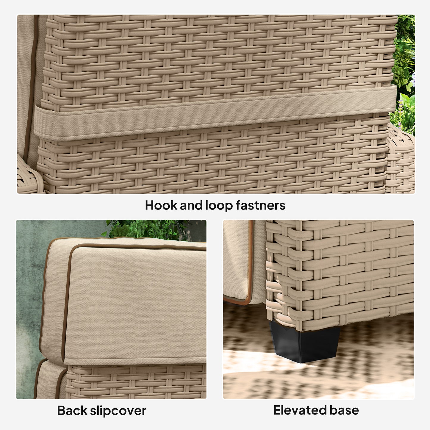 Fotel rattanowy Outsunny 145√Ç¬∞ z podnóżkiem - Khaki/Beżowy