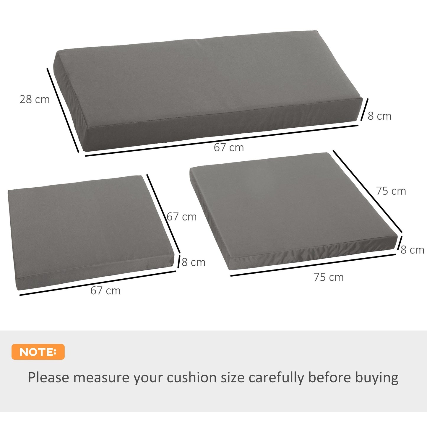 Outsunny Outdoor Cushion Pad Set for Rattan Furniture, 7 Piece Garden Furniture Cushions ONLY, Grey
