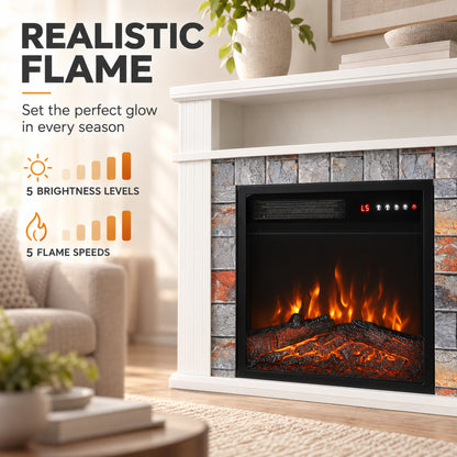 HOMCOM Freestanding Electric Fireplace Suite, 1800W, Open Shelf, Electric Fire and Surround with LED Flame, Remote, White