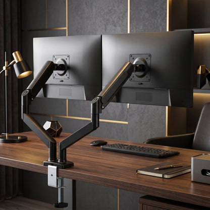 HOMCOM Dual Monitor Stand for 2 Screens up to 32", Height Adjustable Monitor Riser with Tilt & Swivel