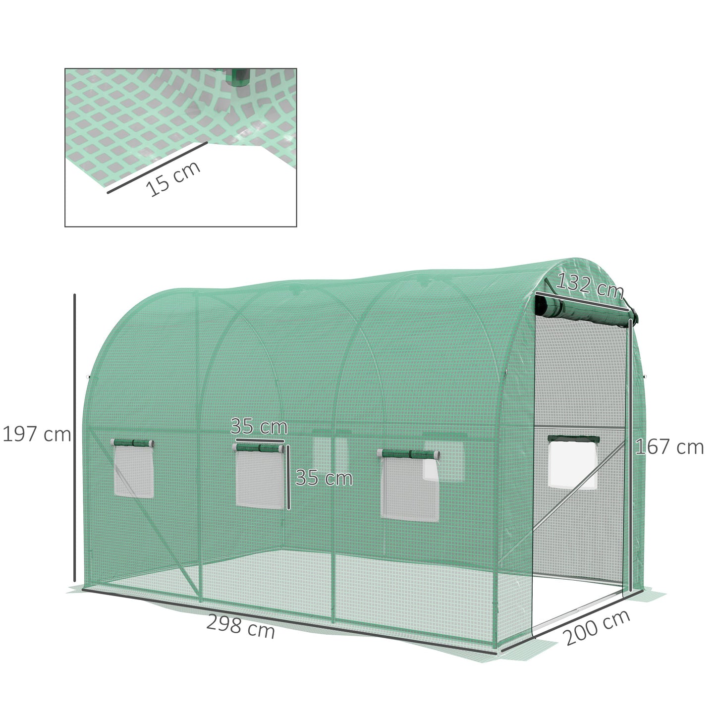 نظام الرش Outsunny Polytunnel Greenhouse، 3 × 2 م، أخضر
