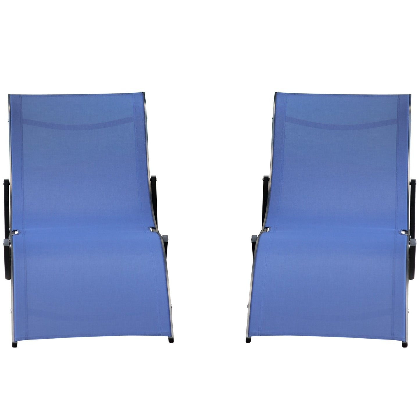 Set of 2 S-shaped Foldable Lounge Chair Sun Lounger Reclining Outdoor Chair for Patio Beach Garden Blue