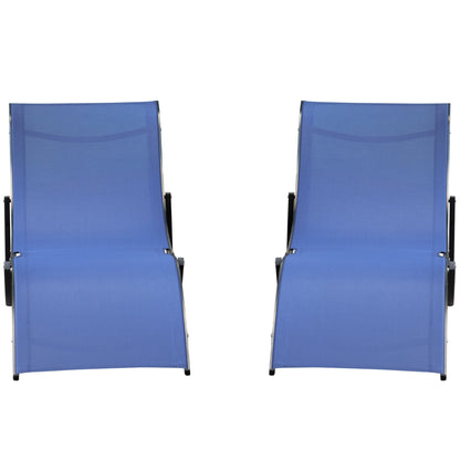 Set of 2 S-shaped Foldable Lounge Chair Sun Lounger Reclining Outdoor Chair for Patio Beach Garden Blue