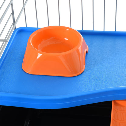 PawHut Steel Small 2-Tier Small Guinea Pigs Hutches w/ Accessories Blue/Orange