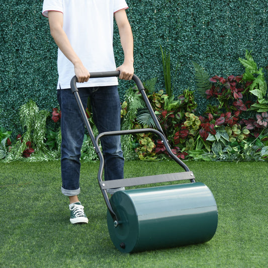 Outsunny 40L Lawn Roller Drum Scraper Bar Collapsible Handle Water or Sand Filled _32cm Green