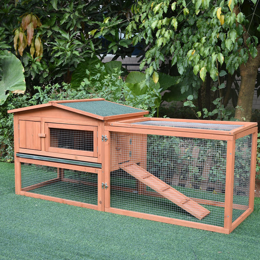 Pawhut 2 piętro drewniane klatki dla świnek morskich domek dla królików zewnętrzny ogród podwórko, 158L x 58W x 68H cm
