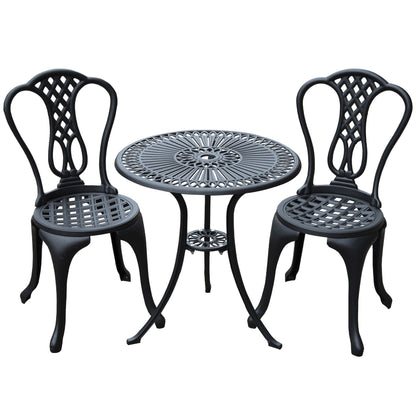 Outsunny 3-częściowy zestaw ogrodowy z odlewanego aluminium, stół i krzesła, styl shabby chic