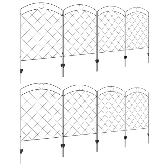 Outsunny Dekoracyjne Ogrodzenie Ogrodowe, 43in x 11.4ft Zewnętrzne Panele Ogrodzeniowe, 8 szt. Nierdzewny Stalowy Drut Ogrodzenie Ogrodzenia Kwietnika Ogrodzenie Dla Zwierząt, Czarny