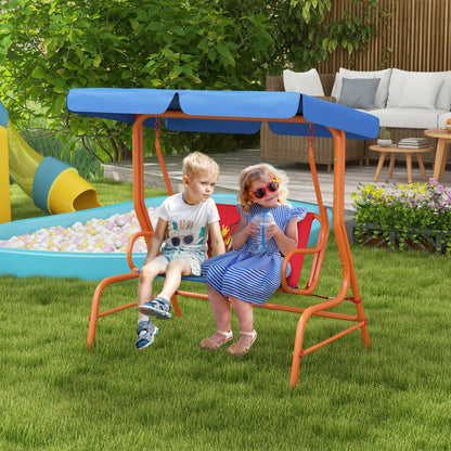 Outsunny Two Seater Kids Garden Swing, Cowboy Themed kids Swing Chair with Adjustable Canopy, Safety Belts for Outdoor Use