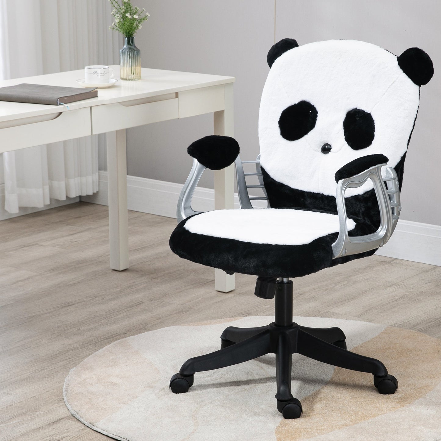 Vinsetto Cute Office Chair, Fluffy Panda Desk Chair with Padded Armrests, Tilt Function, Adjustable Height, Black and White