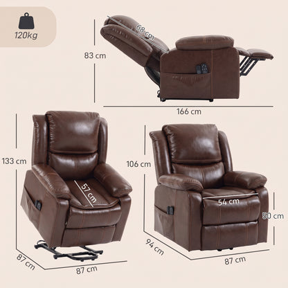 HOMCOM Riser Recliner Chair with Massage and Heat, PU Leather Power Electric Lift Armchair for Elderly, Brown