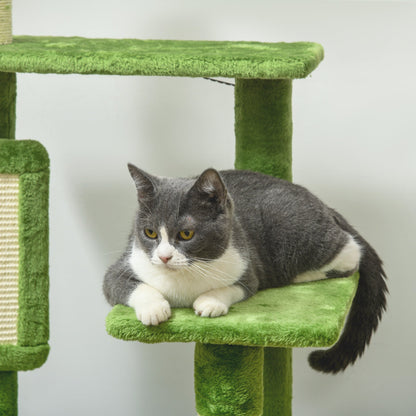 PawHut 142cm Cat Tree Tower, with Scratching Post, Hammock, Toy Ball, Platforms - Green