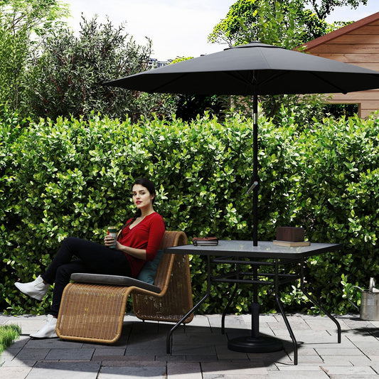 Outsunny Square Garden Dining Table with Tempered Glass Top & Umbrella Hole, 100 x 100 cm