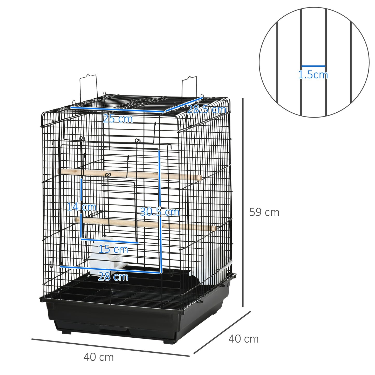 PawHut Steel Bird Cage with Openable Top, Stand, Tray, Handles, Feeding Bowls for Parakeet, Finch, Black