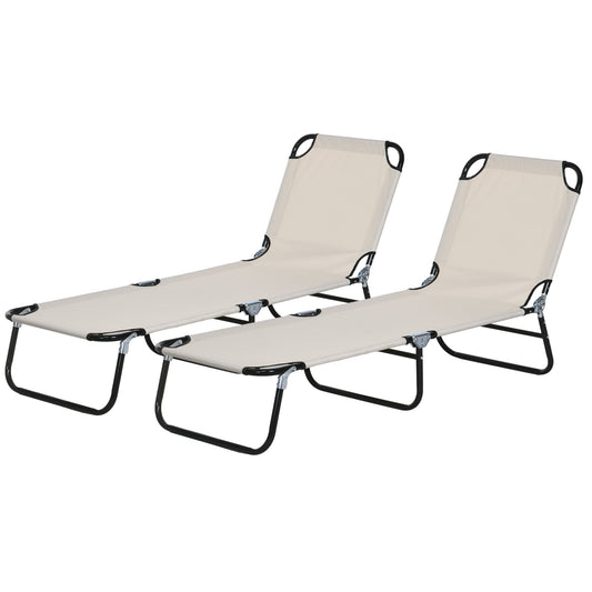 Outsunny Garden Sun Lounger, with Five-Position Back - Cream White