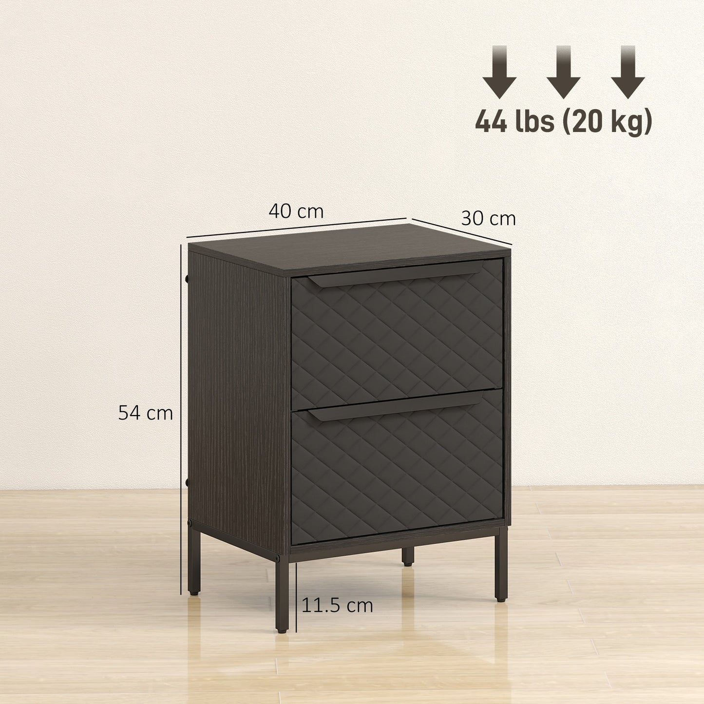 HOMCOM Chest of Drawers, Dresser with 2 Fabric Drawers and Aluminium Handles - Black