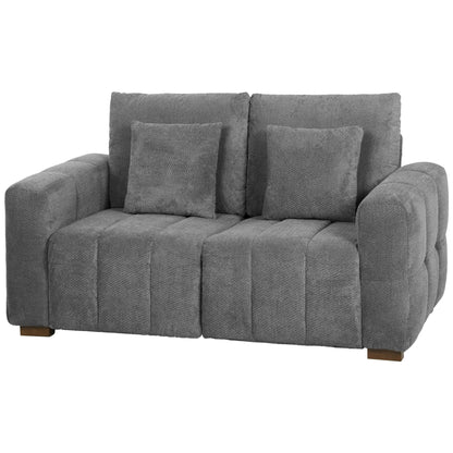 HOMCOM 2 Seater Sofa, Upholstered Velvet Small Couch for Bedroom with Pillows, Padded Cushion and Wood Legs, Grey