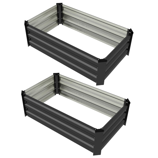 Outsunny Galvanised Raised Beds for Garden Set of 2, Outdoor Elevated Planter Box, Easy-to-assemble, for Growing Flowers, Herbs and Vegetables, Grey