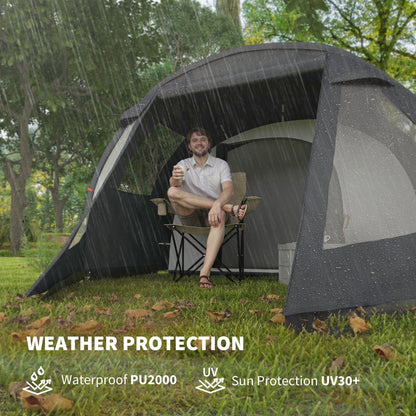 Outsunny 3-4 Man Tunnel Tent, Two Room Camping Tent with Windows, Portable Carry Bag, for Fishing, Hiking, Sports, Festival - Black