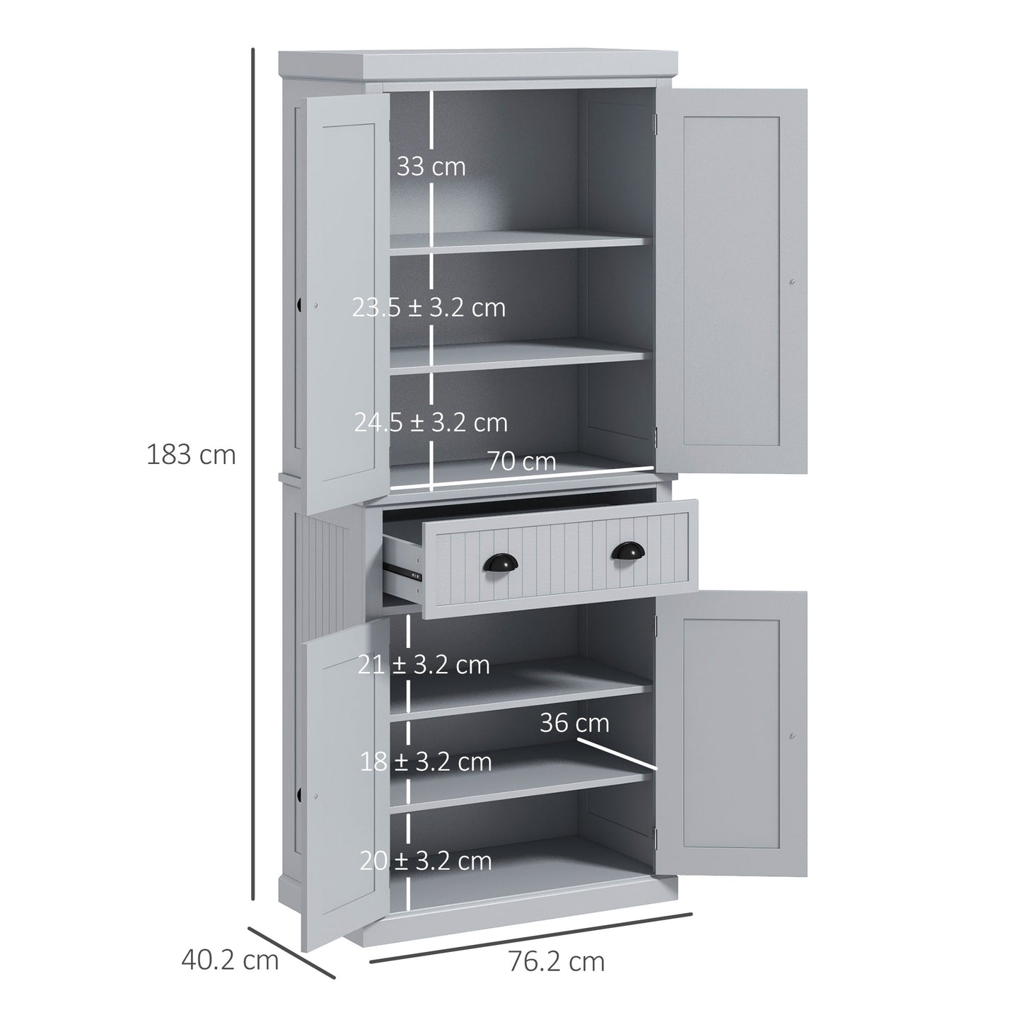 Retro Style Traditional Kitchen Cupboard Freestanding Storage Cabinet with Drawer, Doors and Adjustable Shelves, Grey