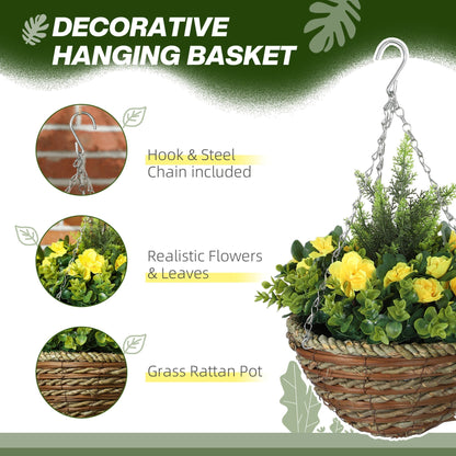Outsunny Set of Two Hanging Lisianthus Flower Pots - Yellow/Green