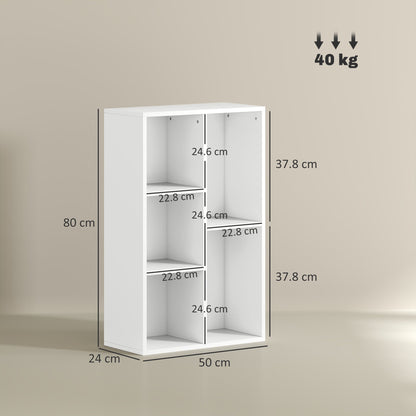 HOMCOM 2-Tier Bookshelf with 5 Compartments - White