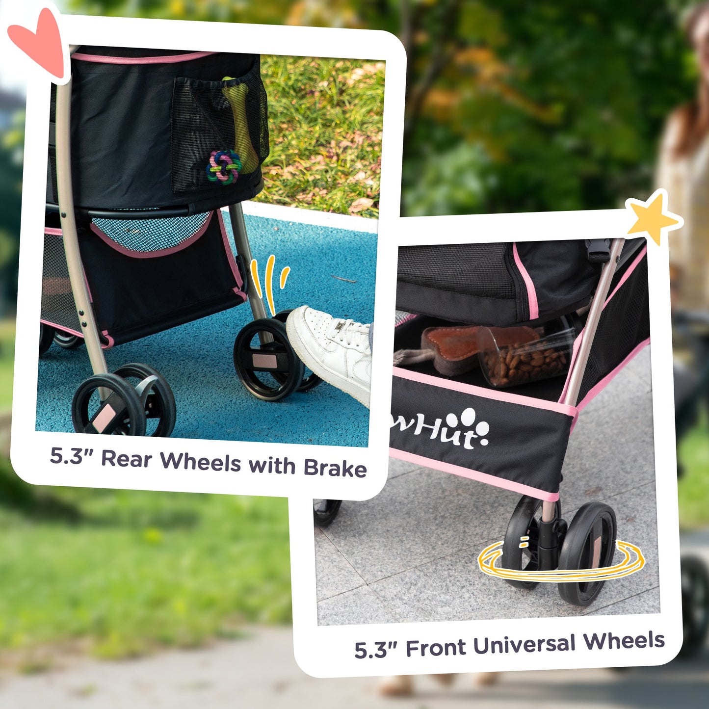 PawHut 3 In 1 Detachable Pet Stroller, for Extra Small and Small Dogs - Pink