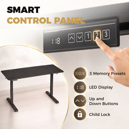HOMCOM Standing Desk Memory Control Height Adjustable Desk 2 Cable Holes LED Display Sit Stand Desk Black