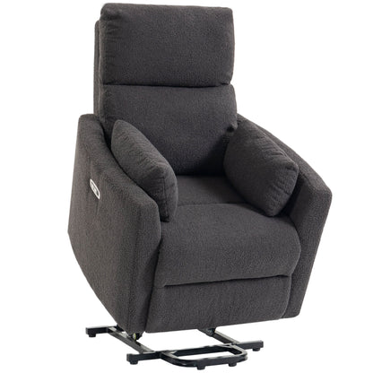 HOMCOM Riser Recliner Chair with Massage and Heat, Teddy Fleece Electric Power Lift Recliner for Elderly, Dark Grey