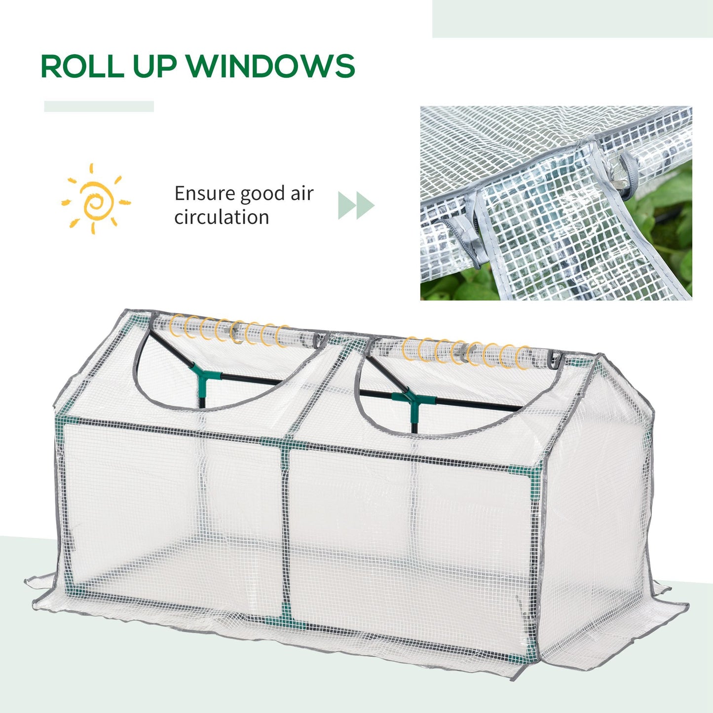 Outsunny Mini Greenhouse Portable Flower Planter Tomato Vegetable House for Garden Backyard with Zipper 120 x 60 x 60 cm, White