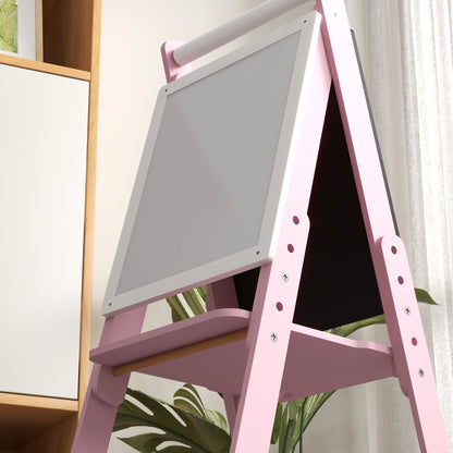 AIYAPLAY Three-In-One Easel for Kids, with Paper Roll, Adjustable Height - Pink