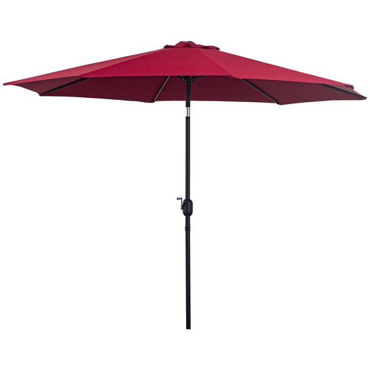 Outsunny 3(m) Parasol ogrodowy z odchylanym parasolem, zewnętrzny parasol przeciwsłoneczny z 8 żebrami, odchylany i korbowy uchwyt na balkon, ławkę, ogród, wino czerwone