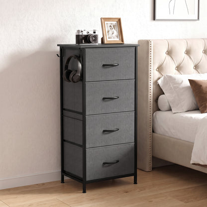 HOMCOM Chest of Drawers, Dresser with 4 Fabric Drawers, 4 Pockets, 2 Hooks and Steel Frame, Storage Unit, Grey