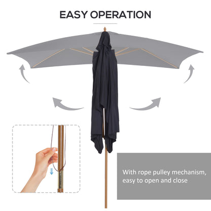 Outsunny 2 x 3m Wooden Garden Parasol Umbrella Outdoor Sun Shade Canopy, Black